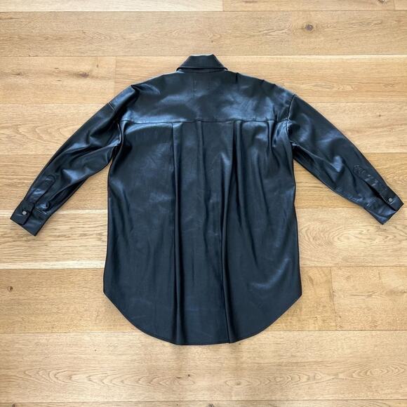 Zara Faux Leather Button Up Shacket in Black - Picture 2 of 8